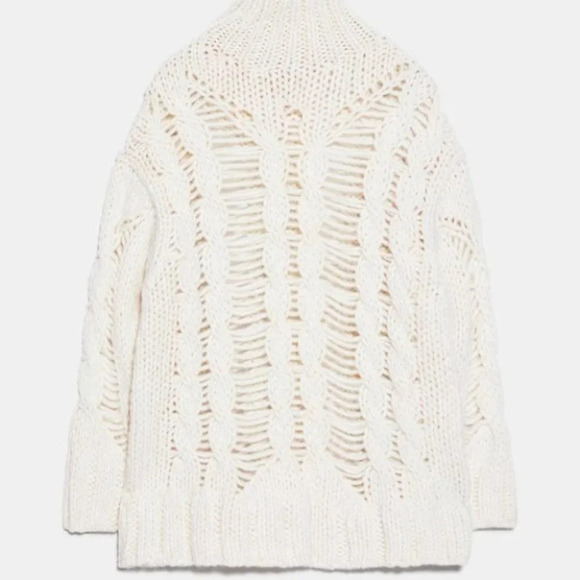 Zara Openwork Cable Knit Sweater High Neck Ecru White Size Small - Picture 12 of 12
